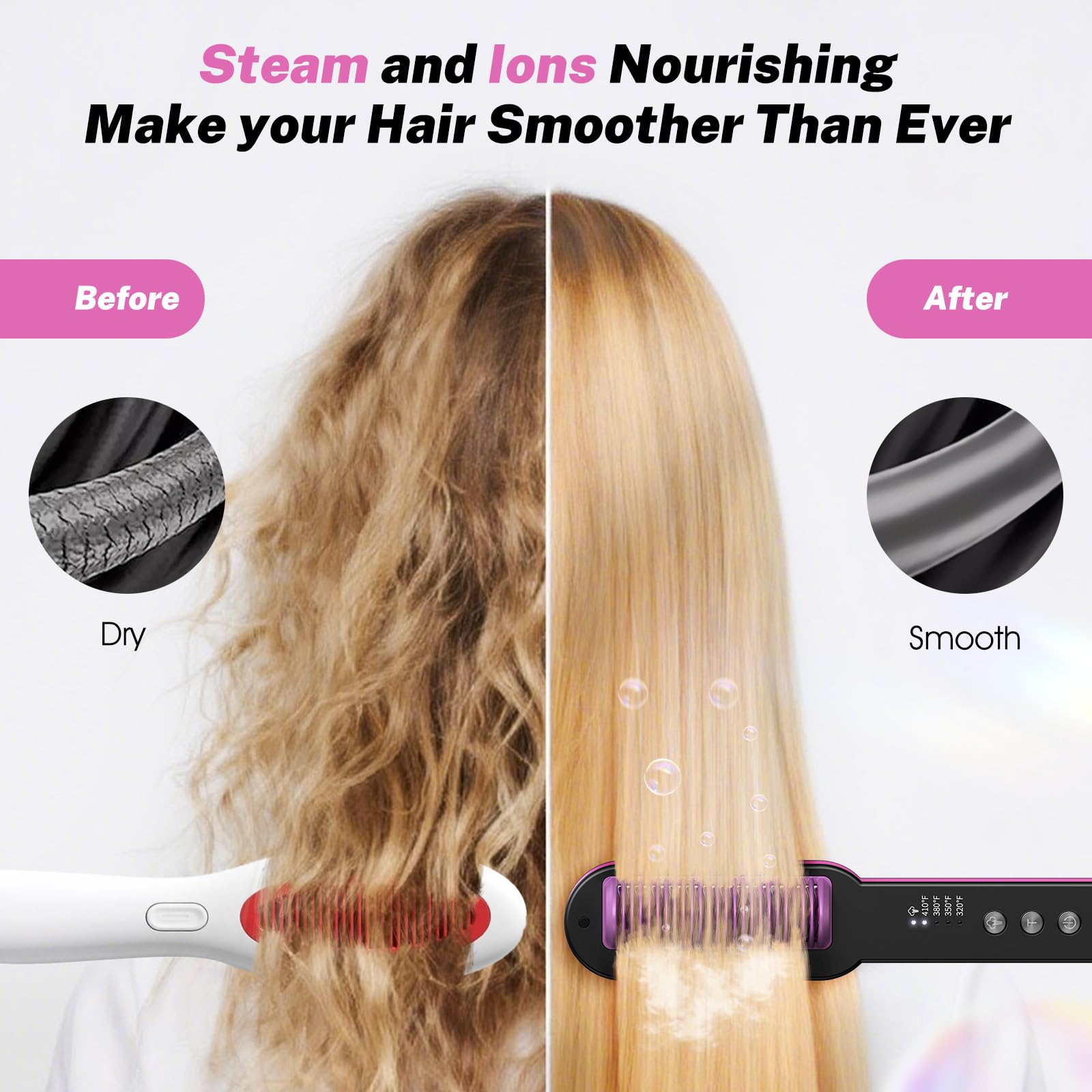Slopehill Steam Hair Straightener Brush ionic technology enhances shine and reduces static