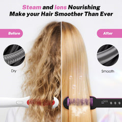 Slopehill Steam Hair Straightener Brush ionic technology enhances shine and reduces static