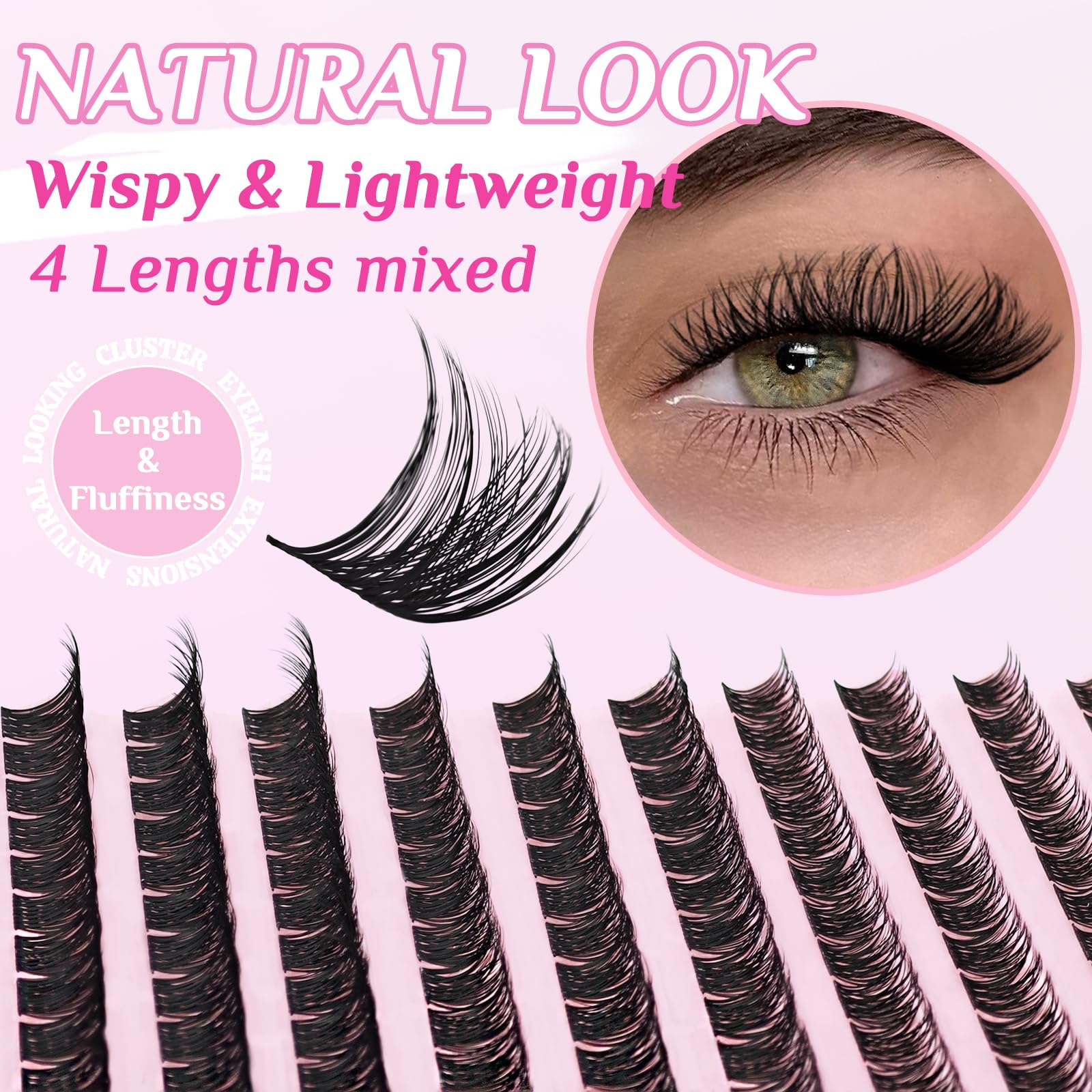 SLSXNL wispy lash clusters 14mm extend length for dramatic evenings with natural blend.
