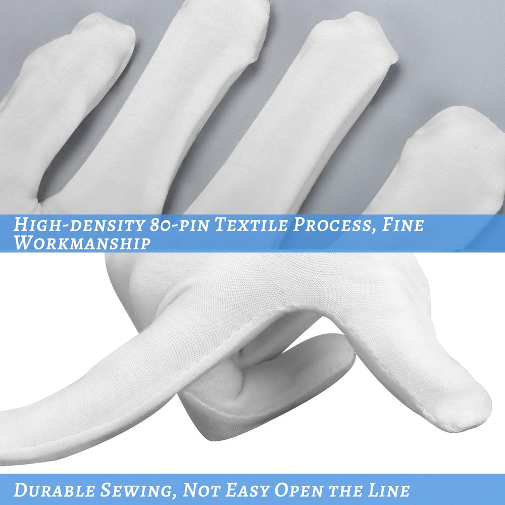 SLWJAXGT white cotton gloves close-up shows breathable fabric for gentle wear