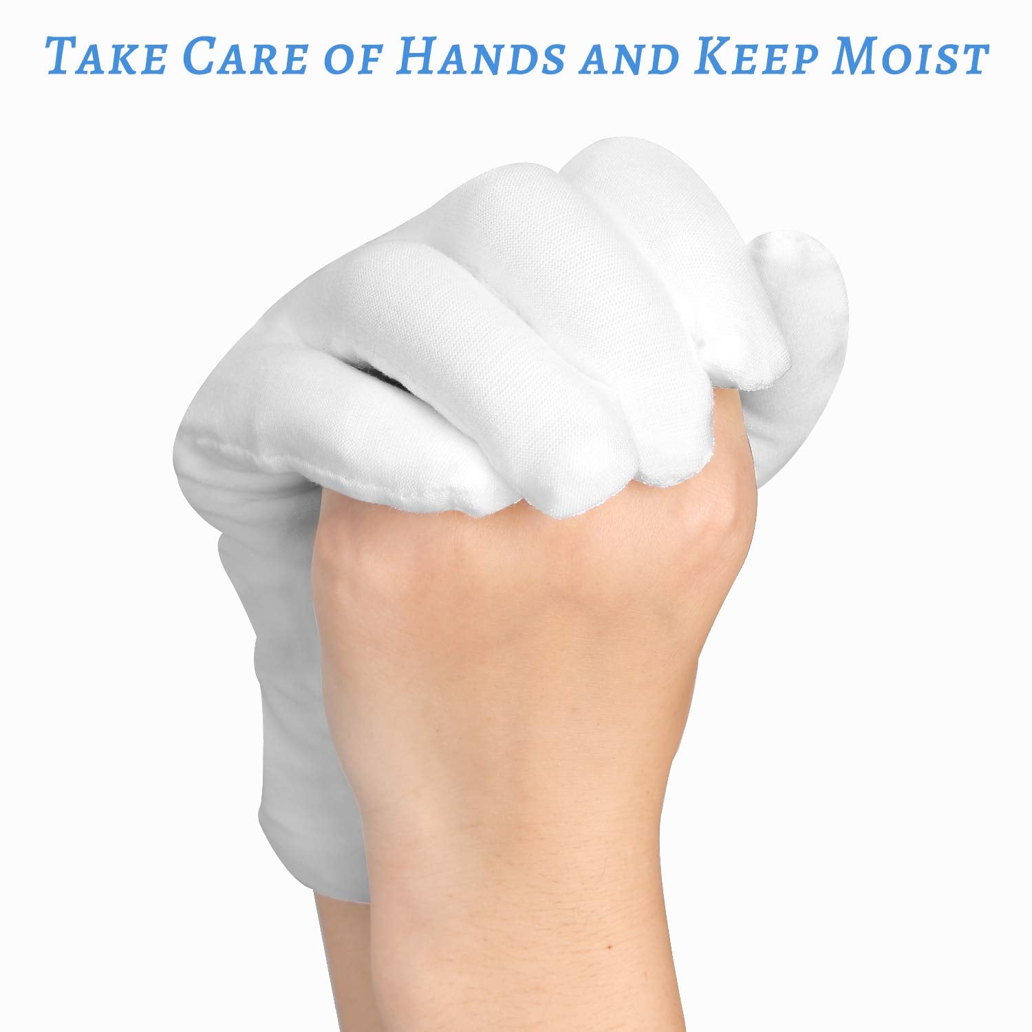 SLWJAXGT white cotton gloves worn on hand demonstrate snug stretch and comfort
