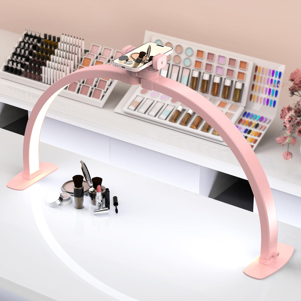 SLYFTE half-moon LED light for nail desk with shadow-free precision.
