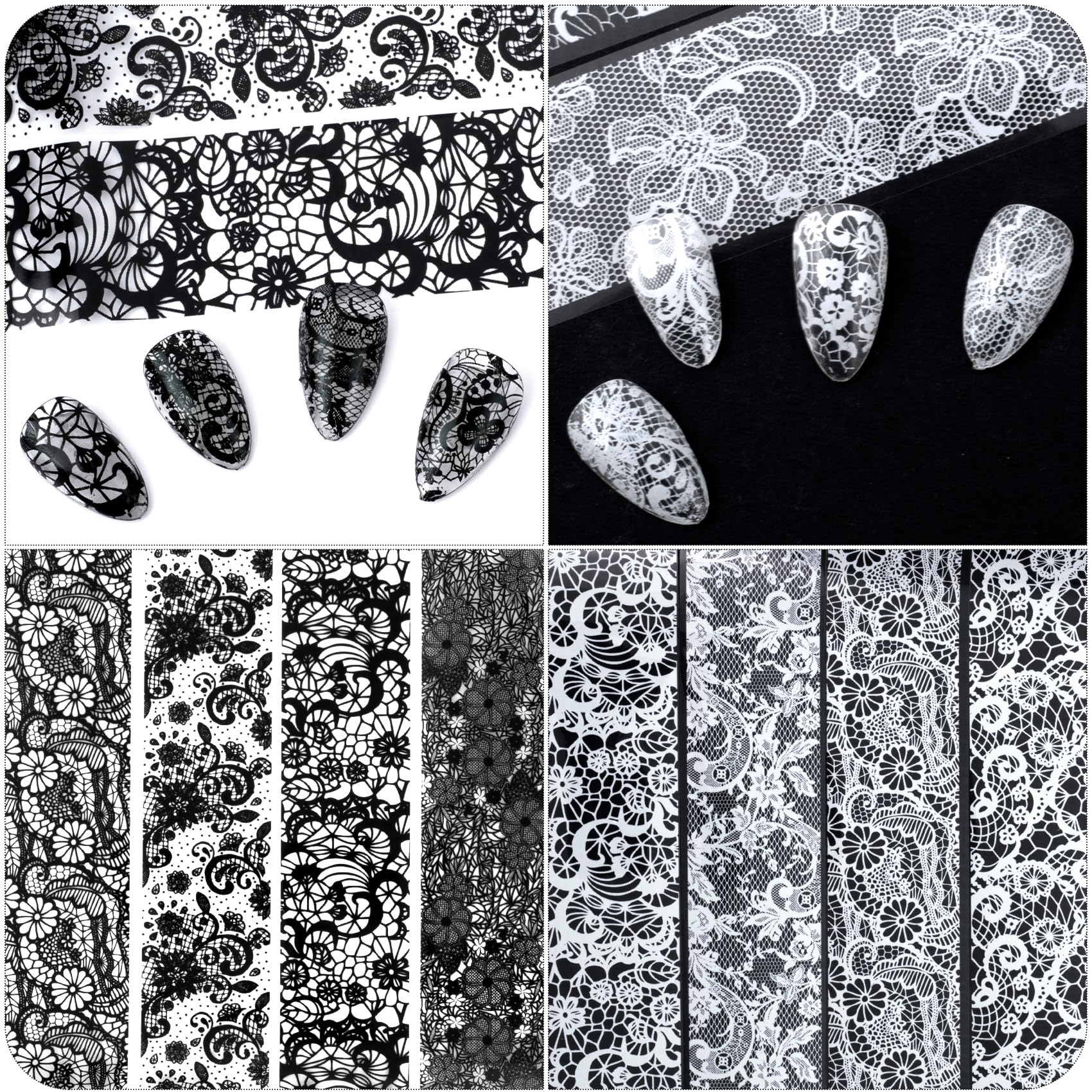 SmallCat paquete de 20 hojas foil uñas negro y blanco, versátil.