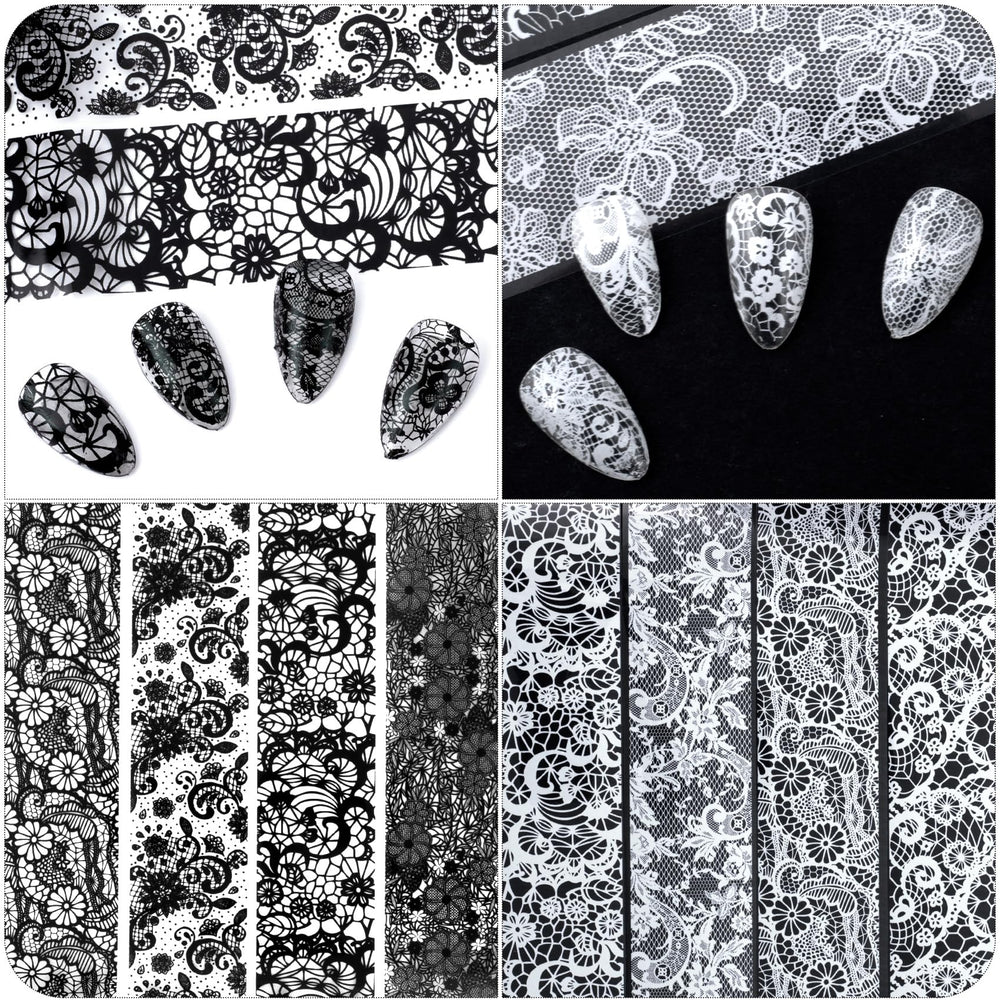 SmallCat paquete de 20 hojas foil uñas negro y blanco, versátil.
