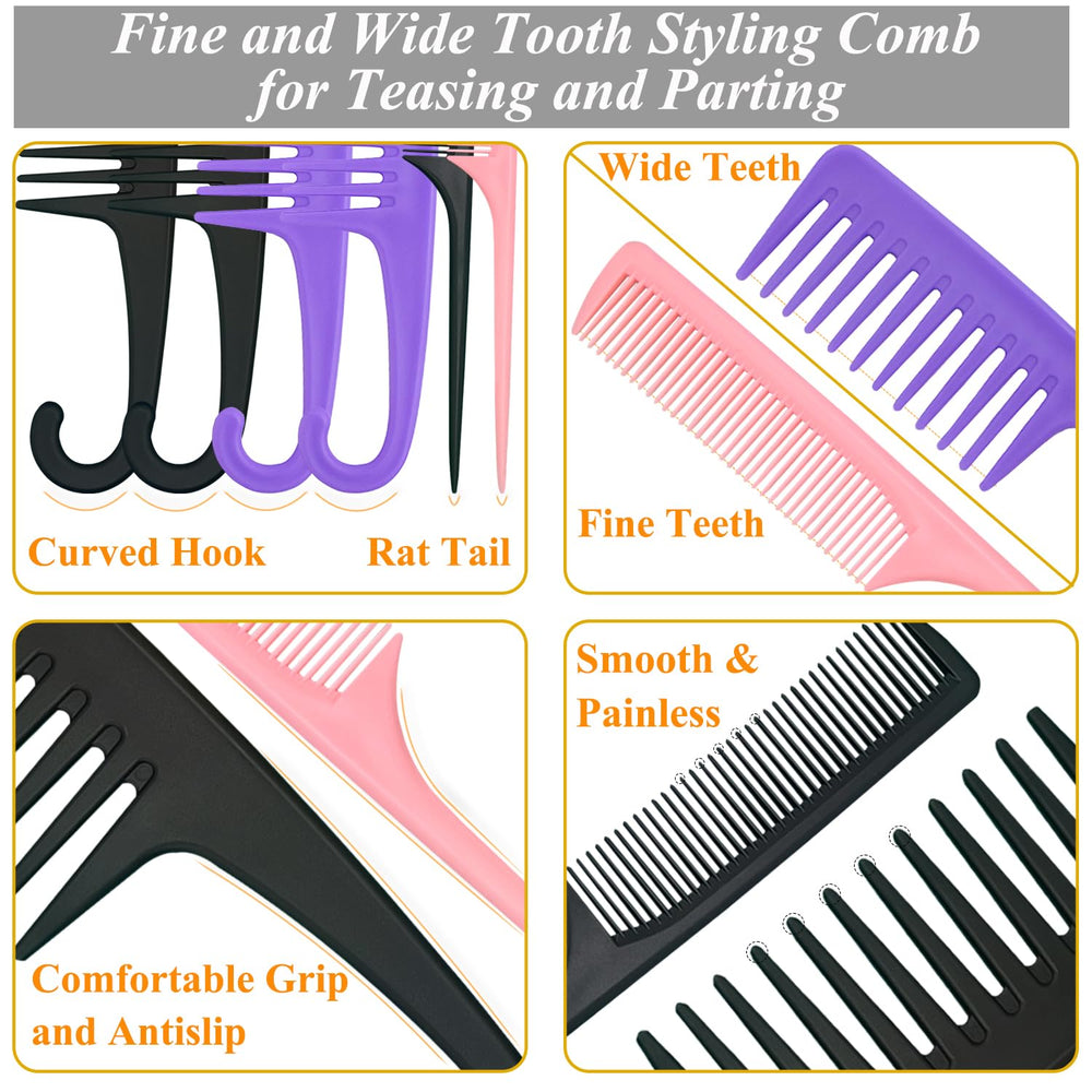 SmaringWing rat-tail comb black provides precise parting for styling.