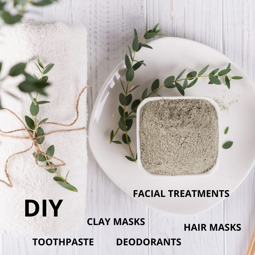Texture closeup of SMART SOLUTIONS calcium bentonite clay shows fine powder ideal for masks