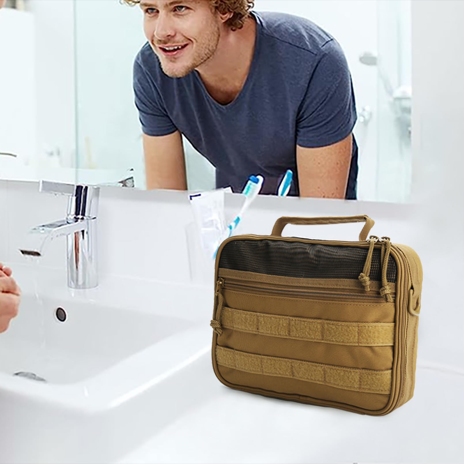 SMONT Tactical Bag wide-opening design for quick access to toiletries