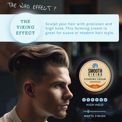 Smooth Viking Forming Cream matte-finish on hair for a clean, professional look.