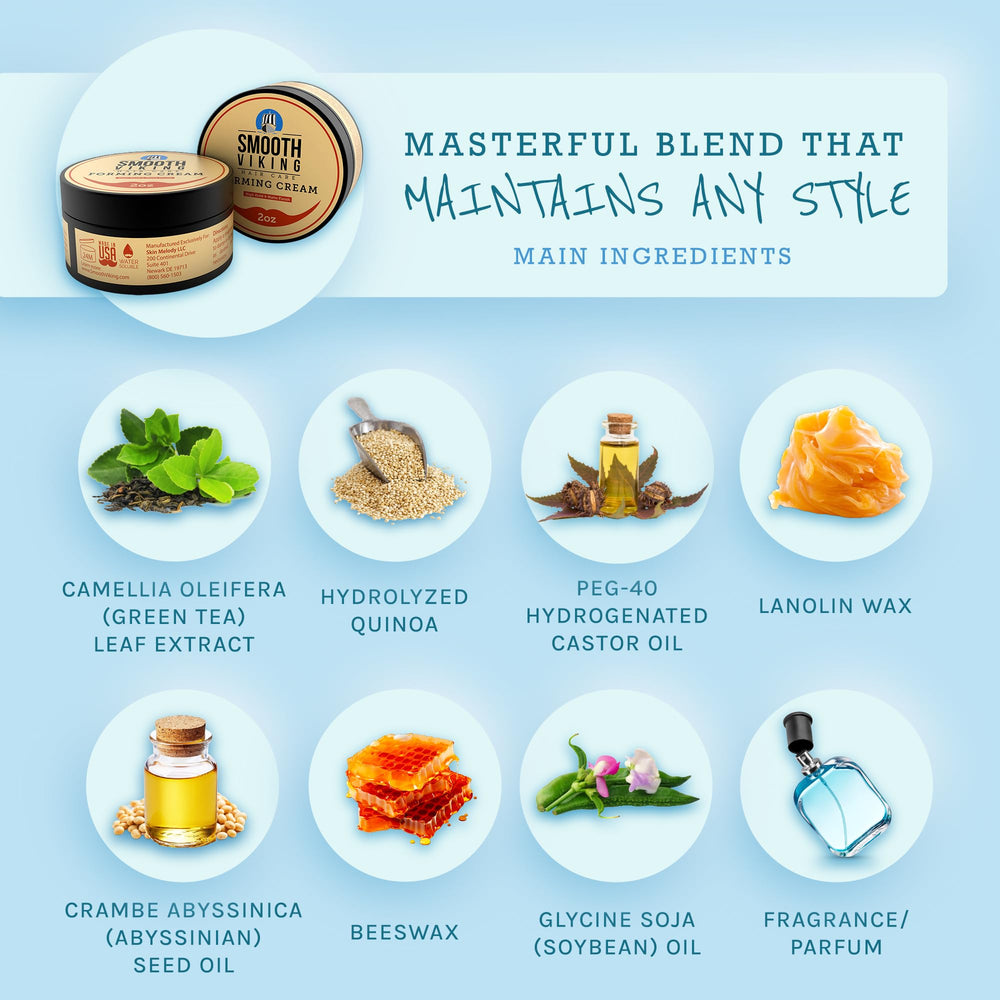 Smooth Viking Forming Cream packaging highlights paraben-free formula and travel size.
