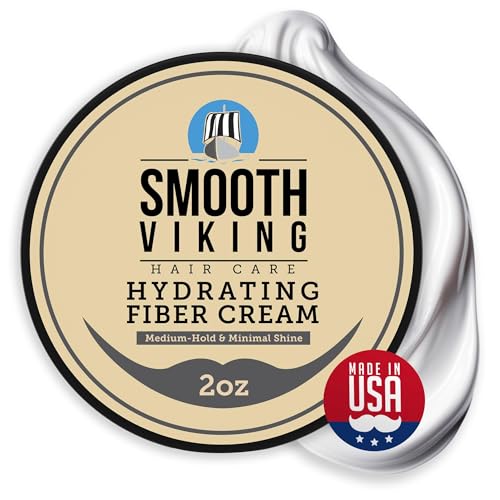 Smooth Viking Hydrating Fiber Cream bottle shows portable hydration for daily styling and control