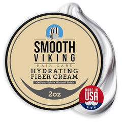 Smooth Viking Hydrating Fiber Cream bottle shows portable hydration for daily styling and control