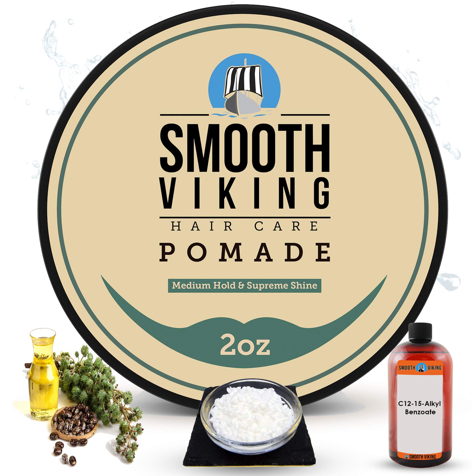 Smooth Viking pomade jar close-up with water-based formula for easy washout