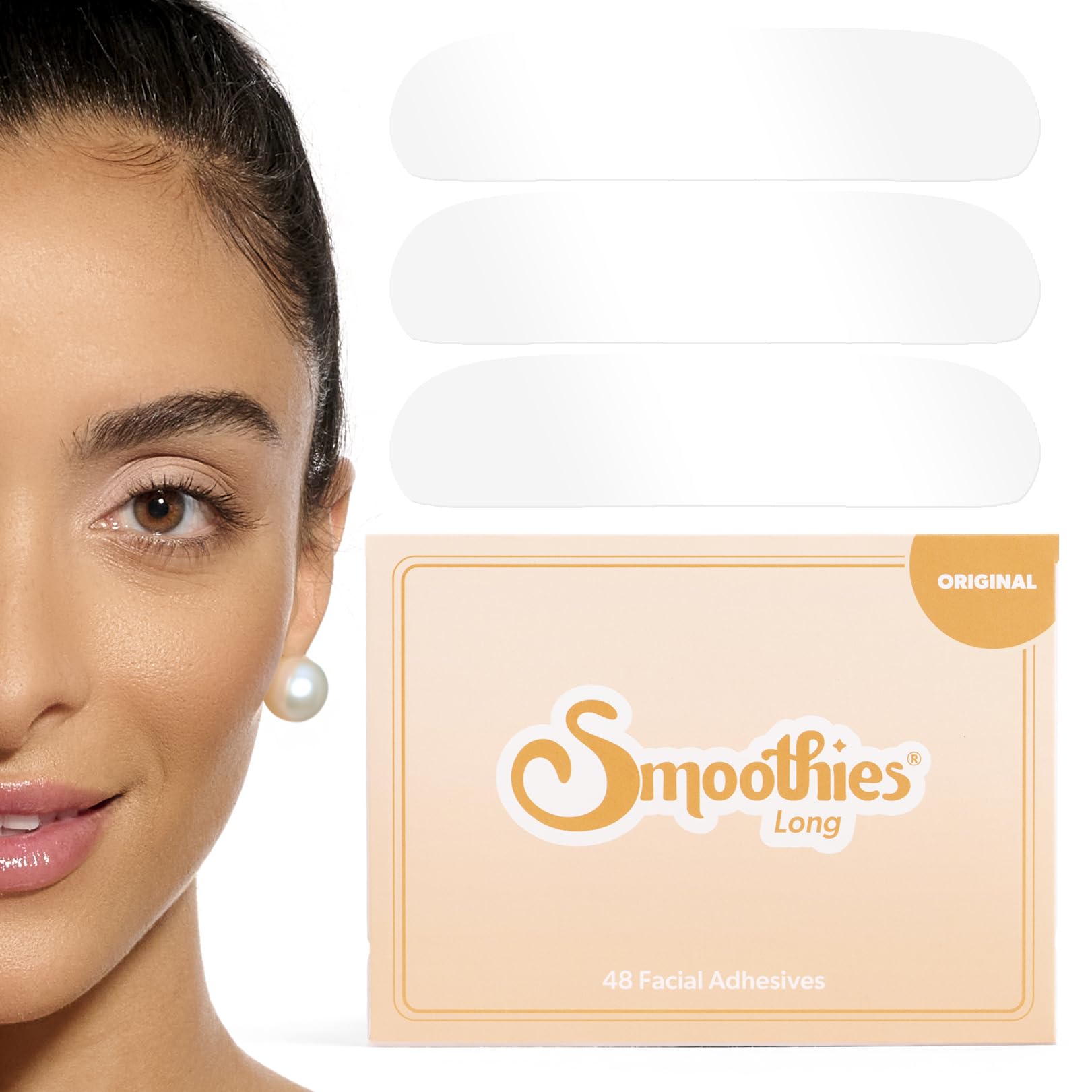 Smoothies long forehead patch box closeup highlights premium USA-made quality for night use