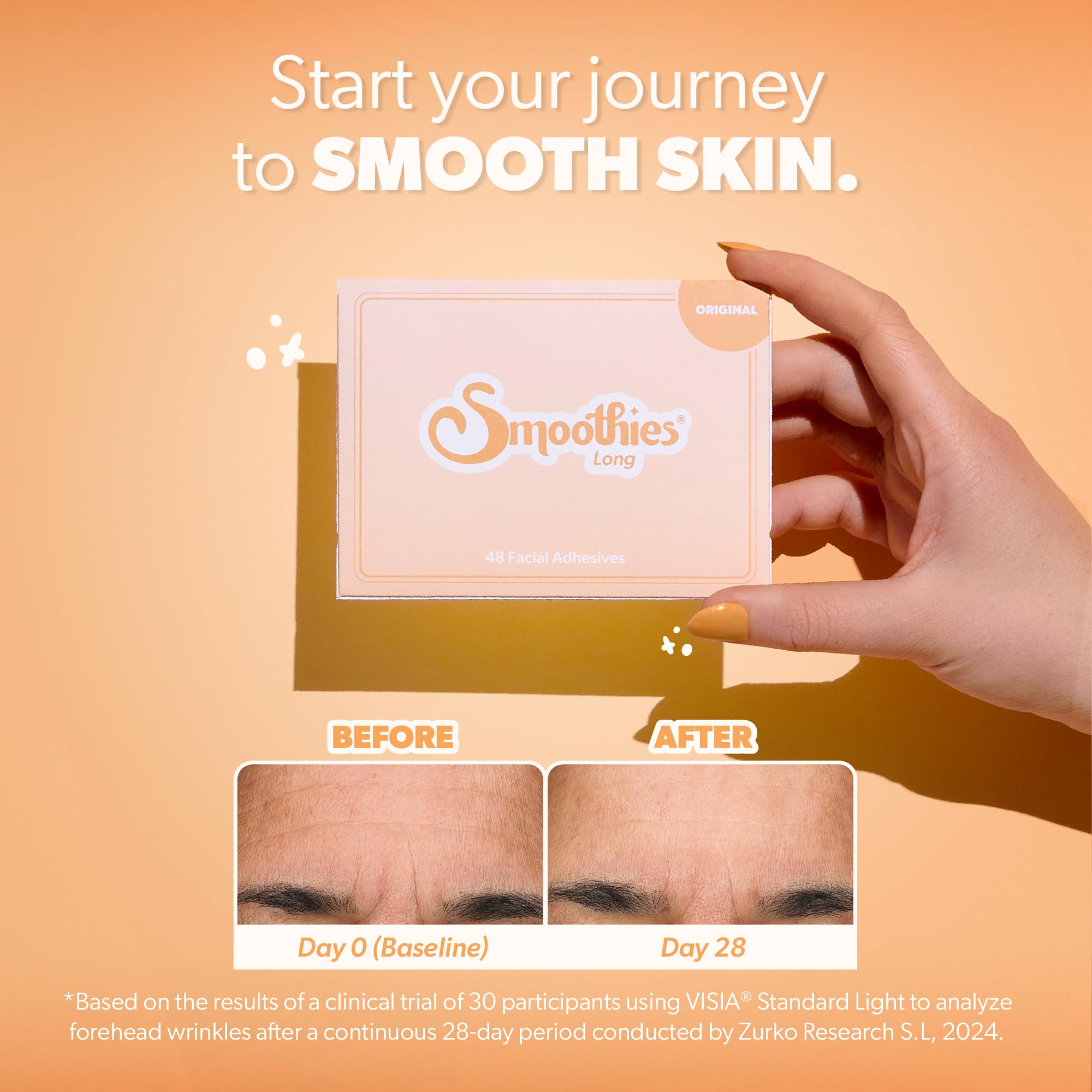 Smoothies transparent patch on skin shows discreet design for seamless night-time use