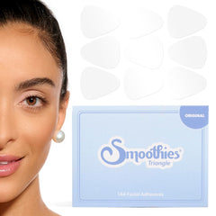 Smoothies Triangle Wrinkle Patches applied to the face for overnight smoothing