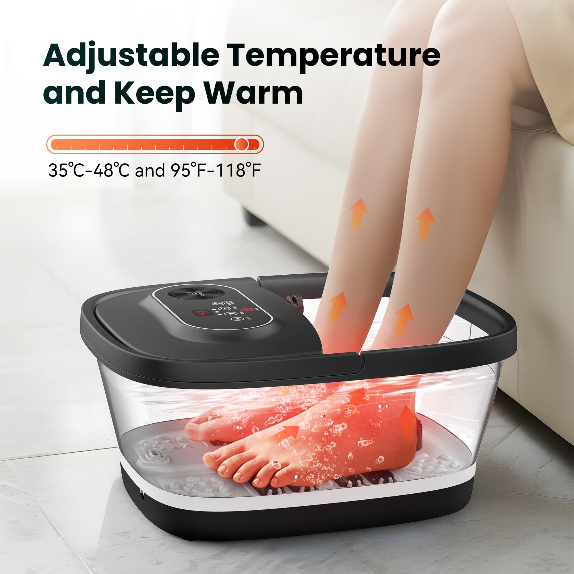 Snailax foot spa-8-massage-rollers delivers foot-level massage to ease fatigue.