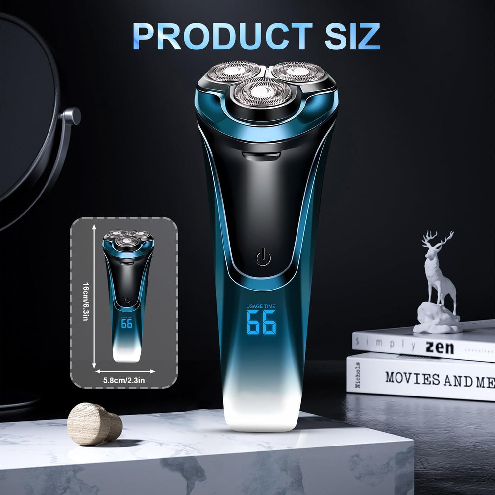 Snapbuy electric razor 4D rotary head closeup demonstrating contour-friendly shave.