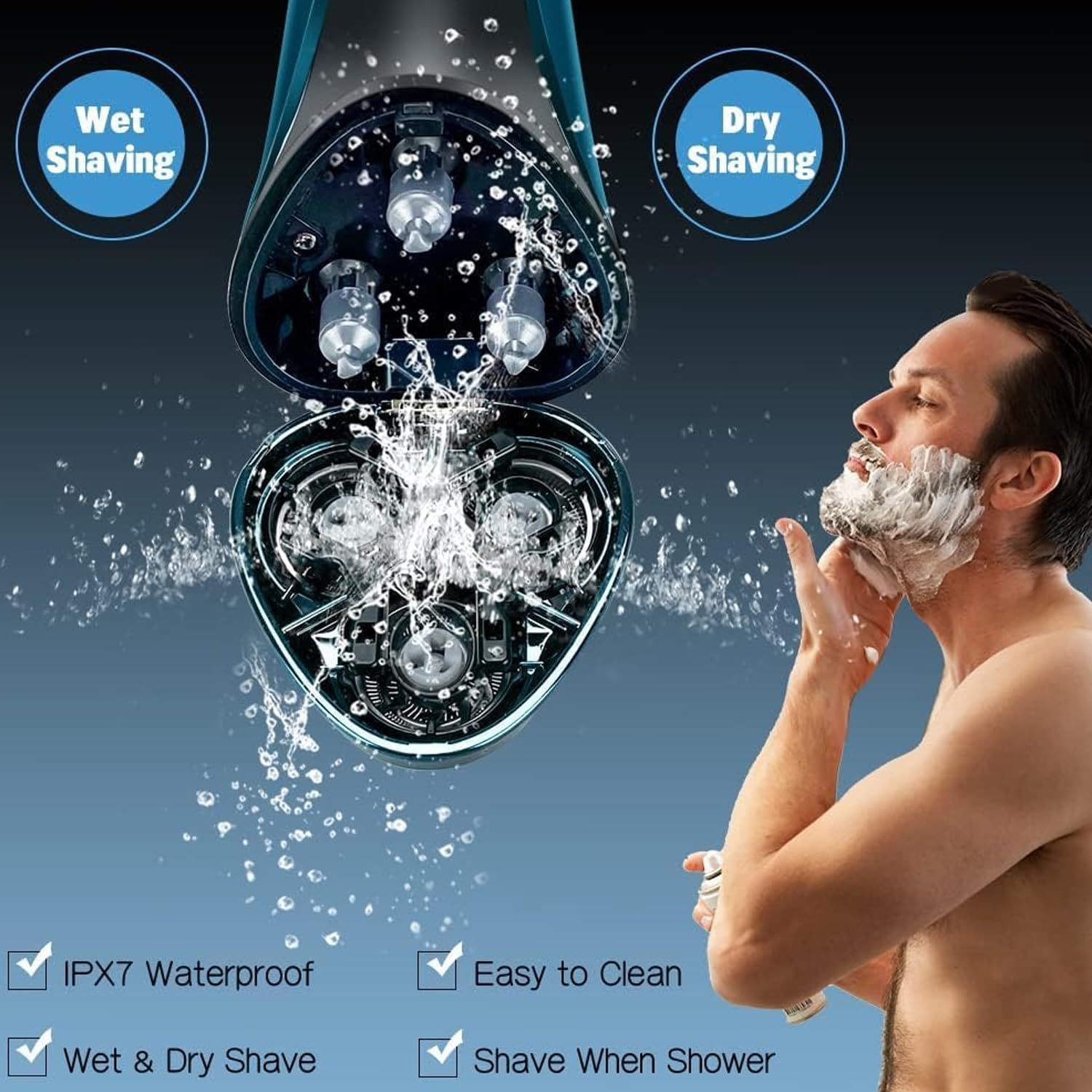 Snapbuy electric razor blue IPX7 waterproof feature ideal for wet shaving
