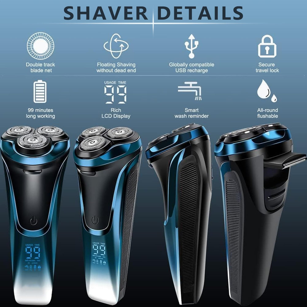 Snapbuy electric razor blue motor close-up emphasizes quiet, efficient performance