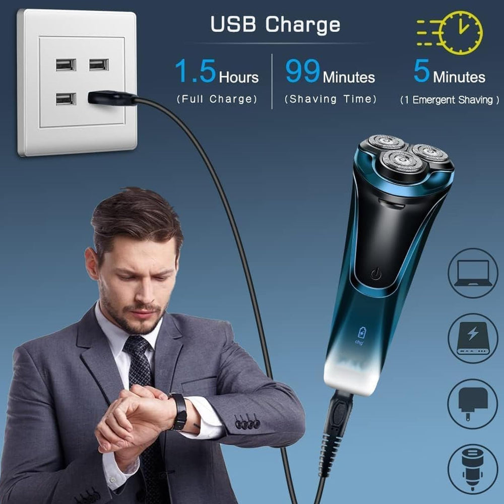 Snapbuy electric razor blue LCD display highlights battery status at a glance