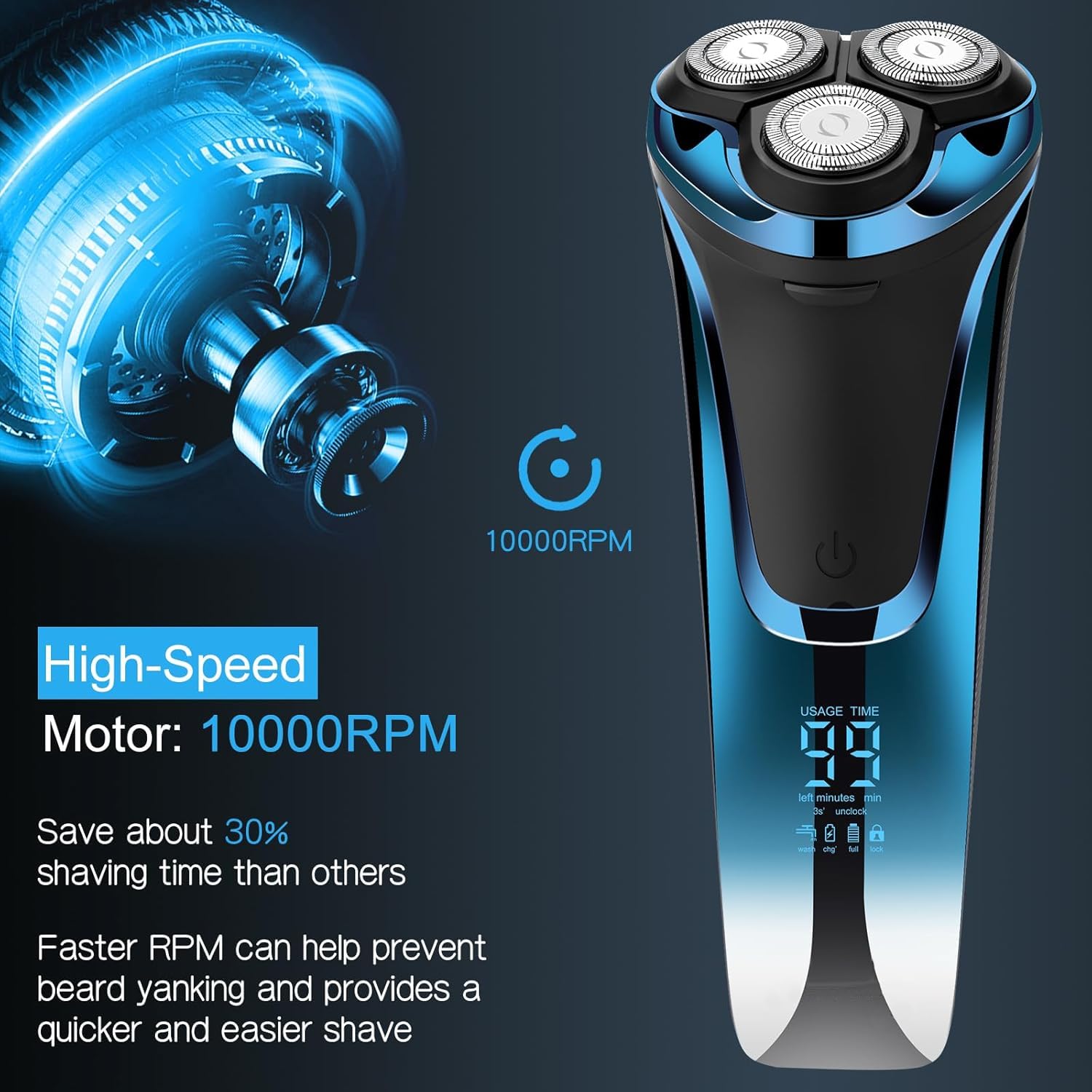 Snapbuy electric razor blue USB charging scene for fast power on busy mornings