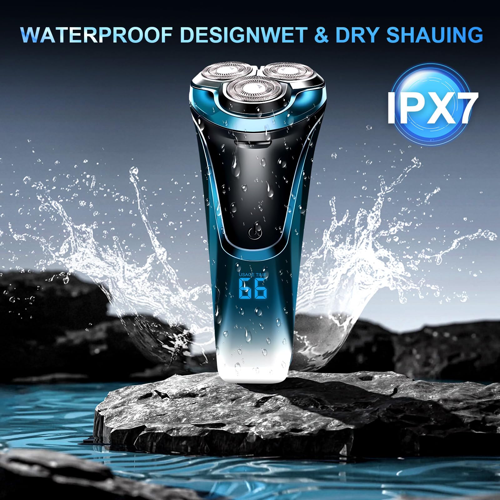 Snapbuy electric razor USB-fast-charging display highlights quick recharge and travel readiness.