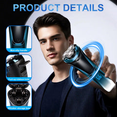 Snapbuy electric razor wet-dry shaving closeup emphasizes foam-ready routine.