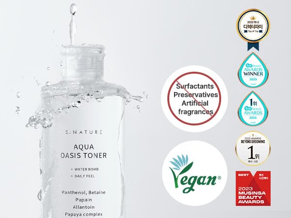 S.NATURE Aqua Oasis Toner on cotton pad demonstrates gentle surface prep