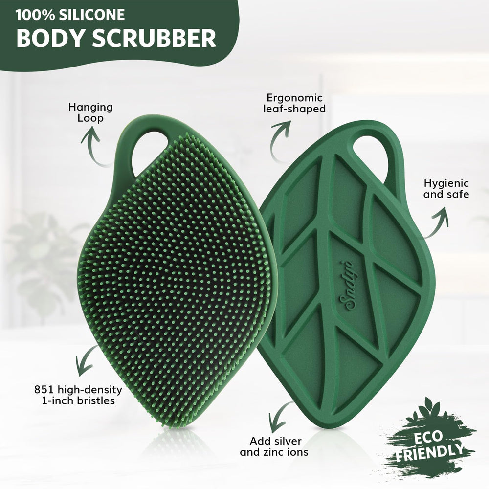 Sndyi 851-bristle silicone scrubber creates rich lather with minimal body wash.