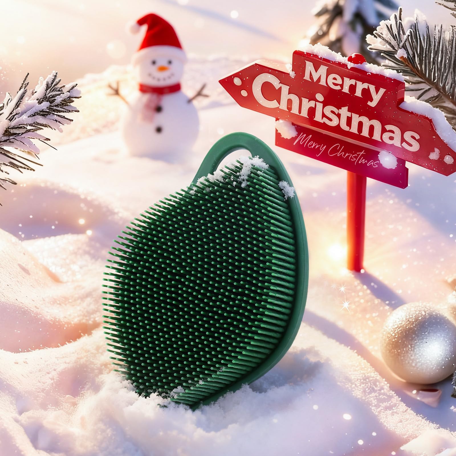 Sndyi leaf-design silicone scrubber with ergonomic grip for easy shower use.