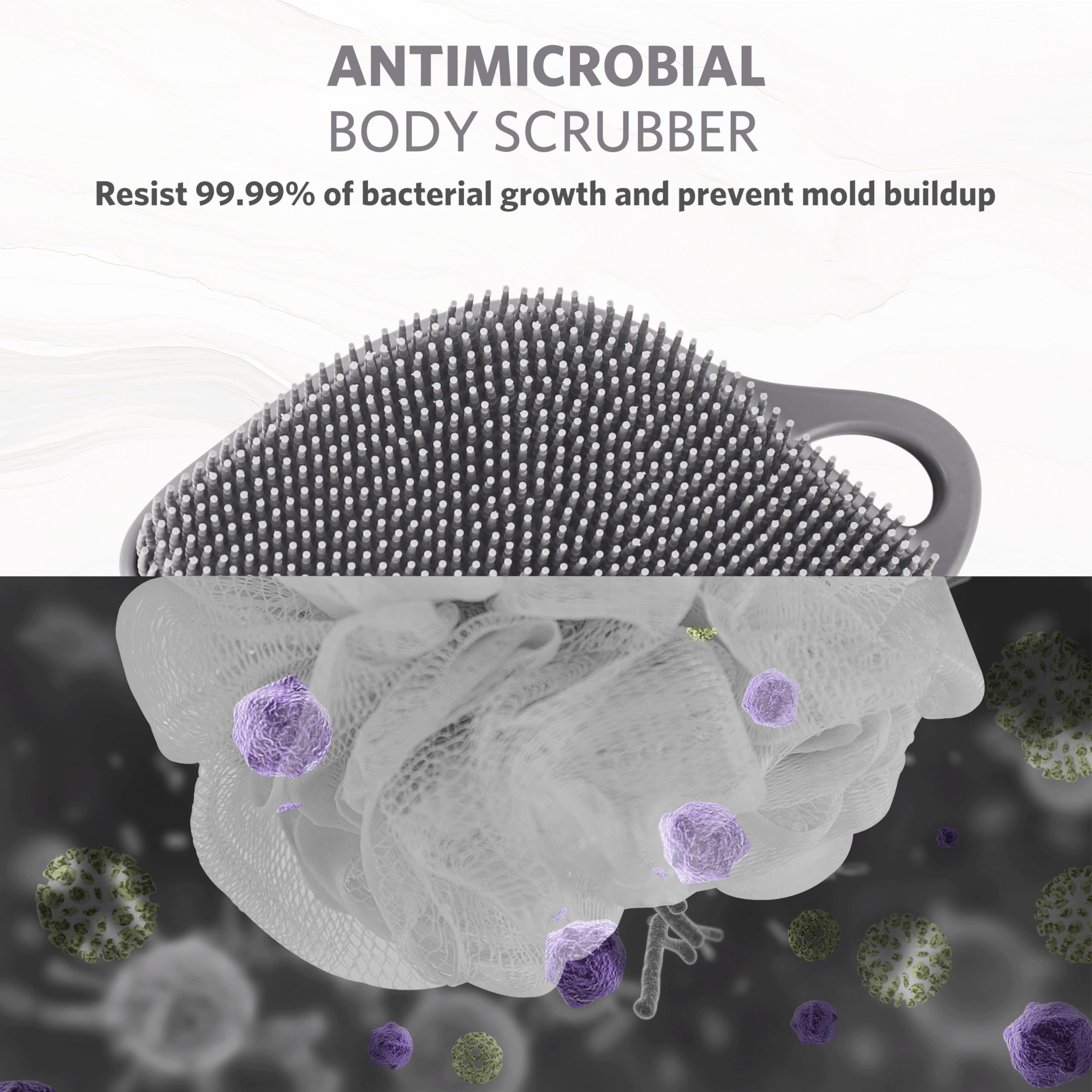 Sndyi leaf scrubber close-up reveals 851 lathering bristles for even wash distribution.
