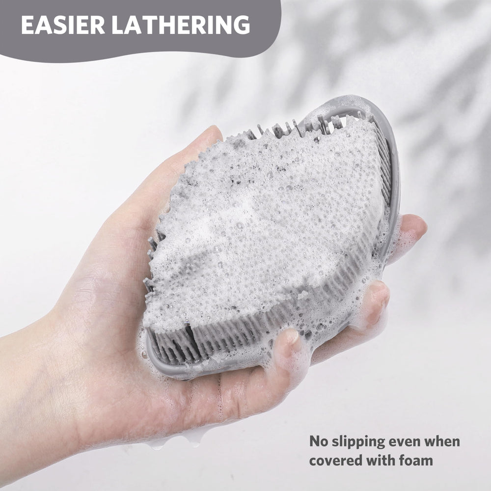 Sndyi silicone scrubber supports sensitive skin with soft, gentle exfoliation during showers.