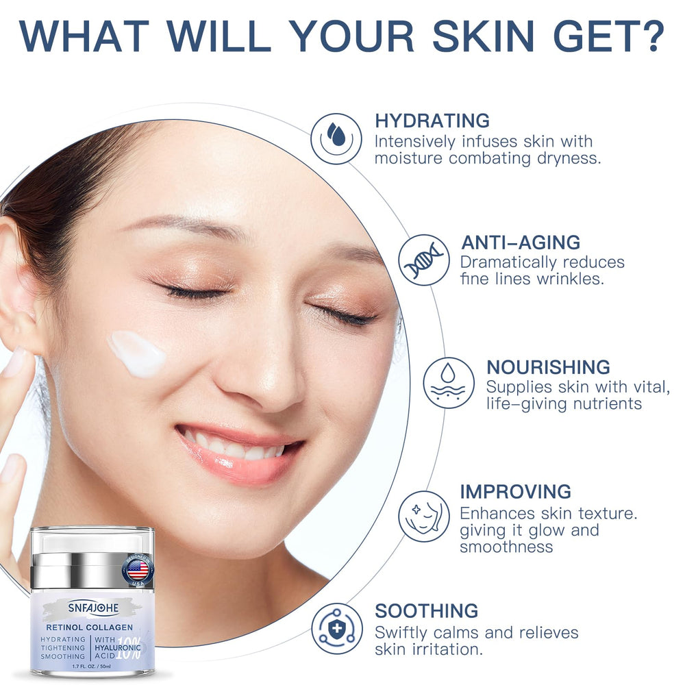 SNFAJOHE retinol-acido-hialuronico, mejora la firmeza y la apariencia de la piel.