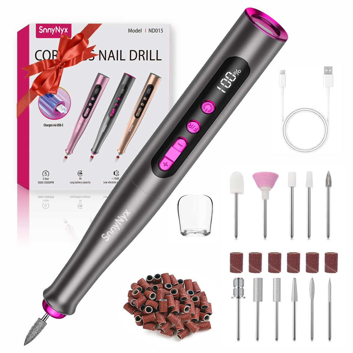 SnnyNyx electric nail drill with LCD display for precise speed control during manicures.