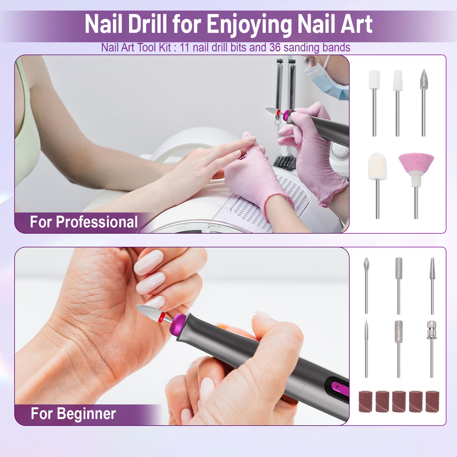 SnnyNyx portable nail drill kit fits in bags for easy travel.