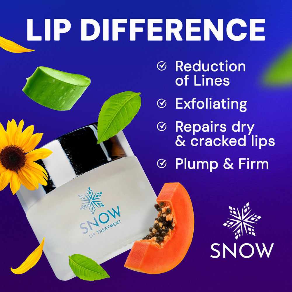 SNOW olea fruit oil and euchroma root image signals antioxidant support for dry lips.