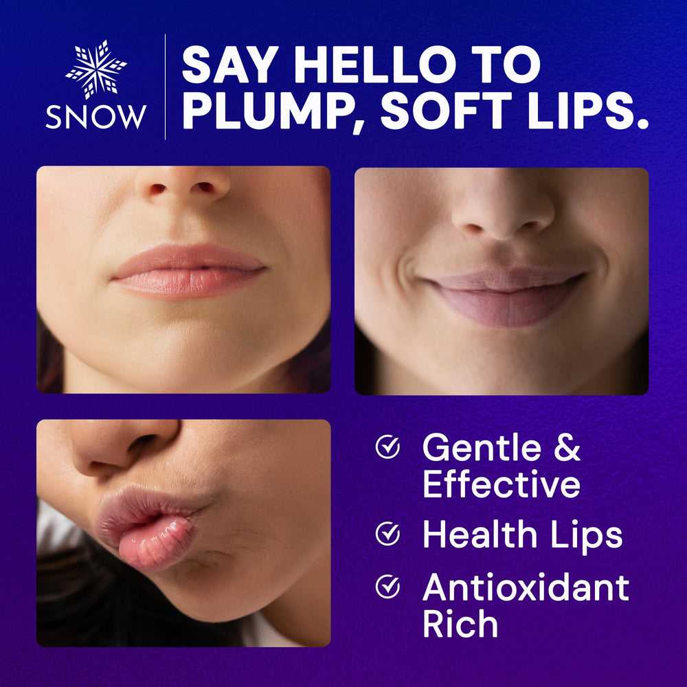 SNOW Vitamin E infusion closeup highlights subtle plumpness and nourished lips.