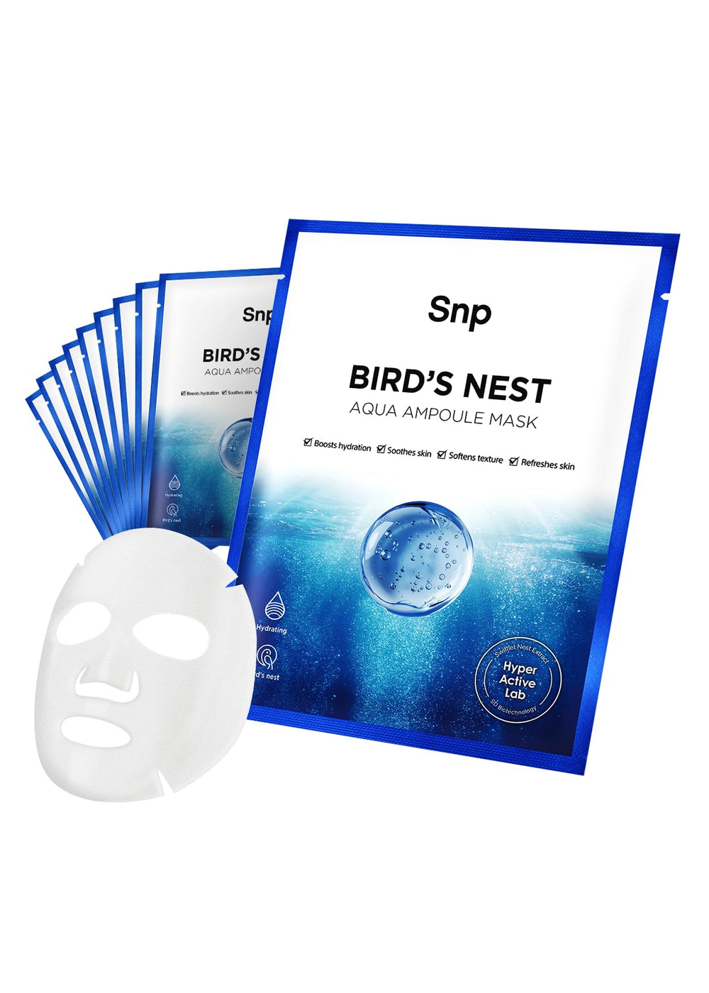 SNP 1000mg Birdnest Hyaluronic Sheet Mask packaging highlights premium skincare for hydration