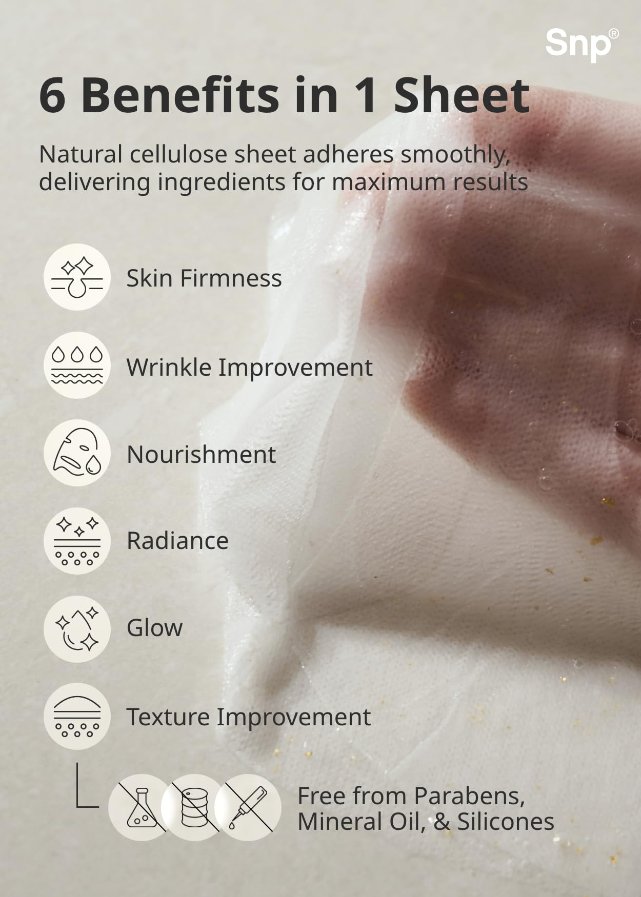 SNP essence absorption closeup demonstrates quick delivering skincare essence.