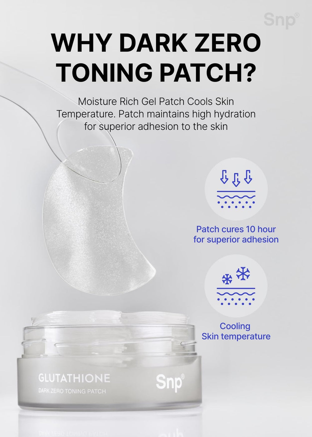 SNP eye patch close-up shows cooling hydrogel texture for soothing feel.