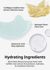 SNP eye patch applied under-eye area demonstrates cooling and smoothing effects.
