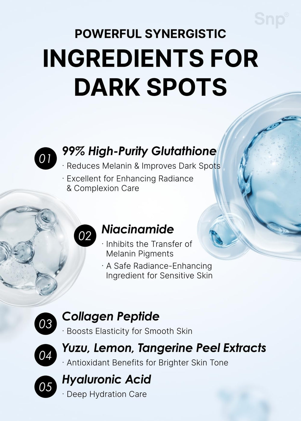 SNP patches on cheeks and forehead offer multi-target hydration and brightening.