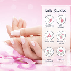 SNS Nails foundation powder and base coat close-up: creates a strong base for durability.