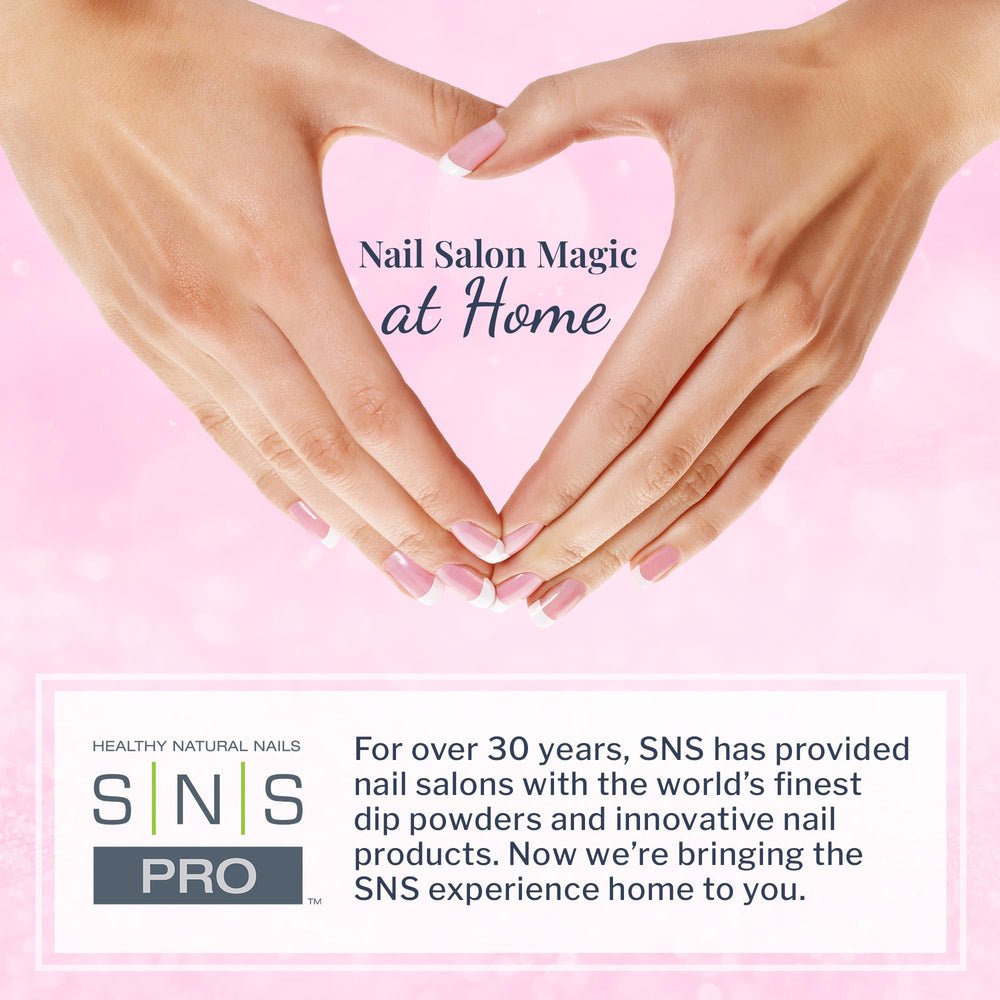 SNS Nails tool kit close-up: cuticle pusher, nail file, buffer, brushes.