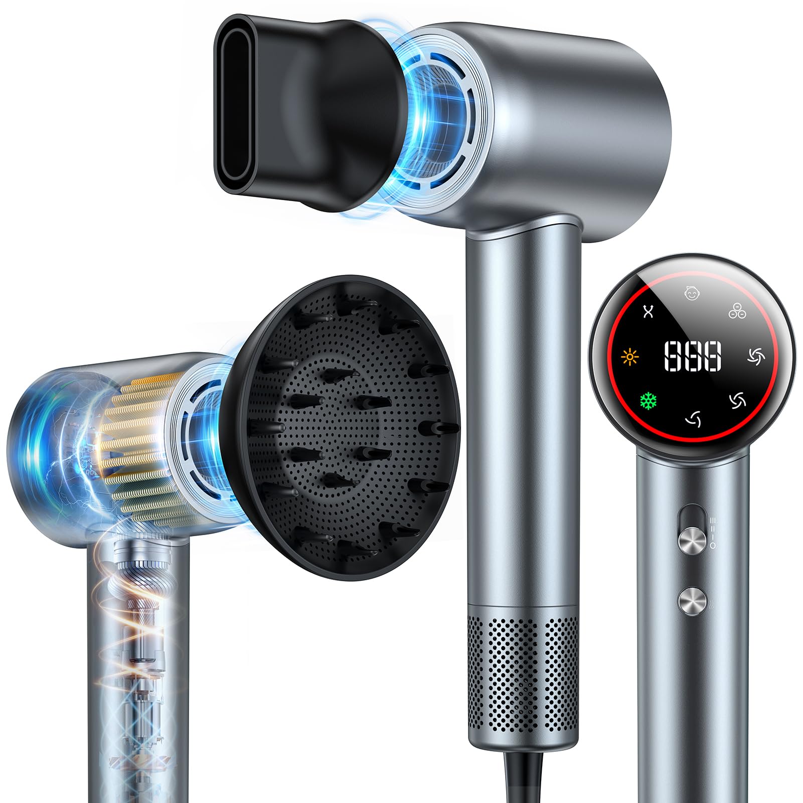 SnugLuv hair dryer motor shows rapid airflow for quick drying.