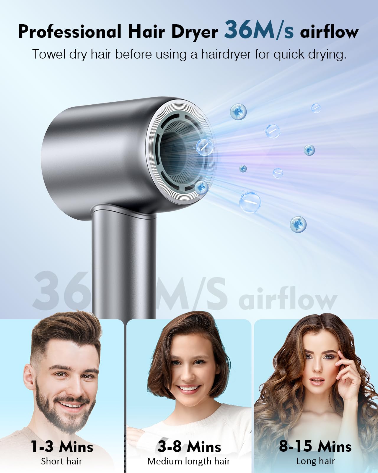 SnugLuv hair dryer five heat and three speeds support versatile styling.