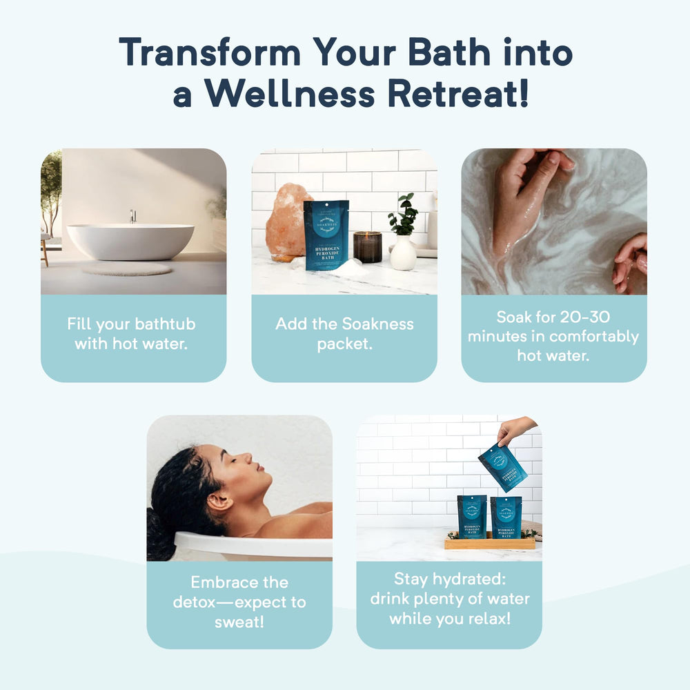 Soakness tub bath soak relaxing image suggests total rejuvenation and calm immersion.