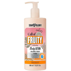Soap and Glory Call of Fruity bottle closeup showing tropical glow and hydration