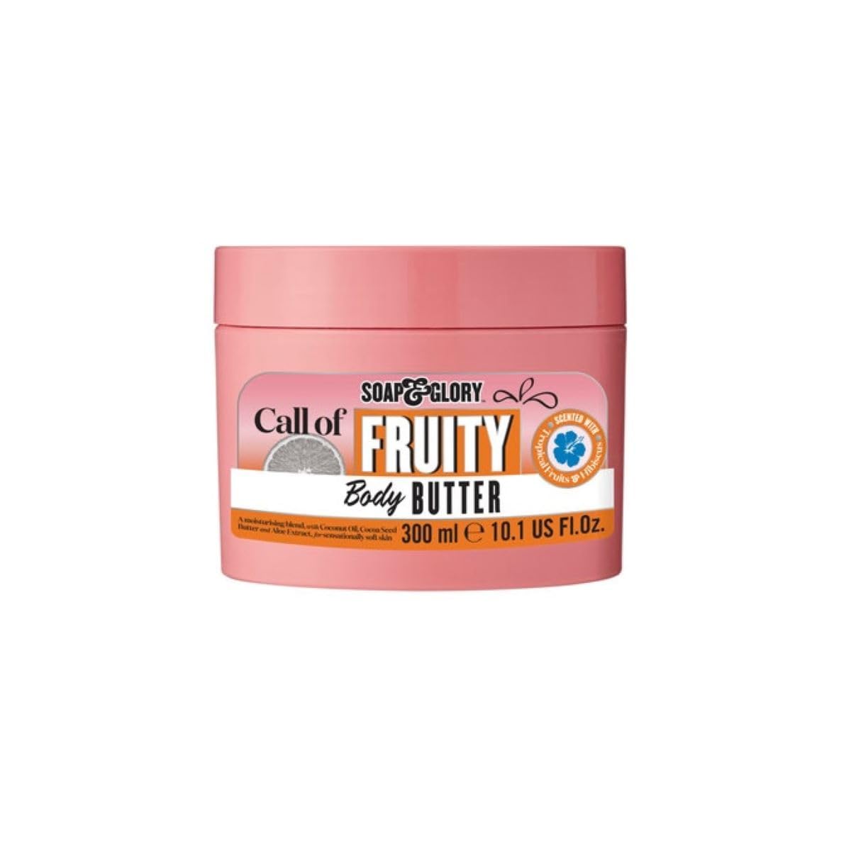 Soap & Glory Call of Fruity bottle close-up highlighting rich hydration.