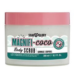 Soap & Glory Magnificoco Buff and Ready bottle front; tropical coconut scent for a refreshing shower.